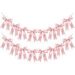 Eonsui pink bow garland banner front view displayed as a birthday party backdrop