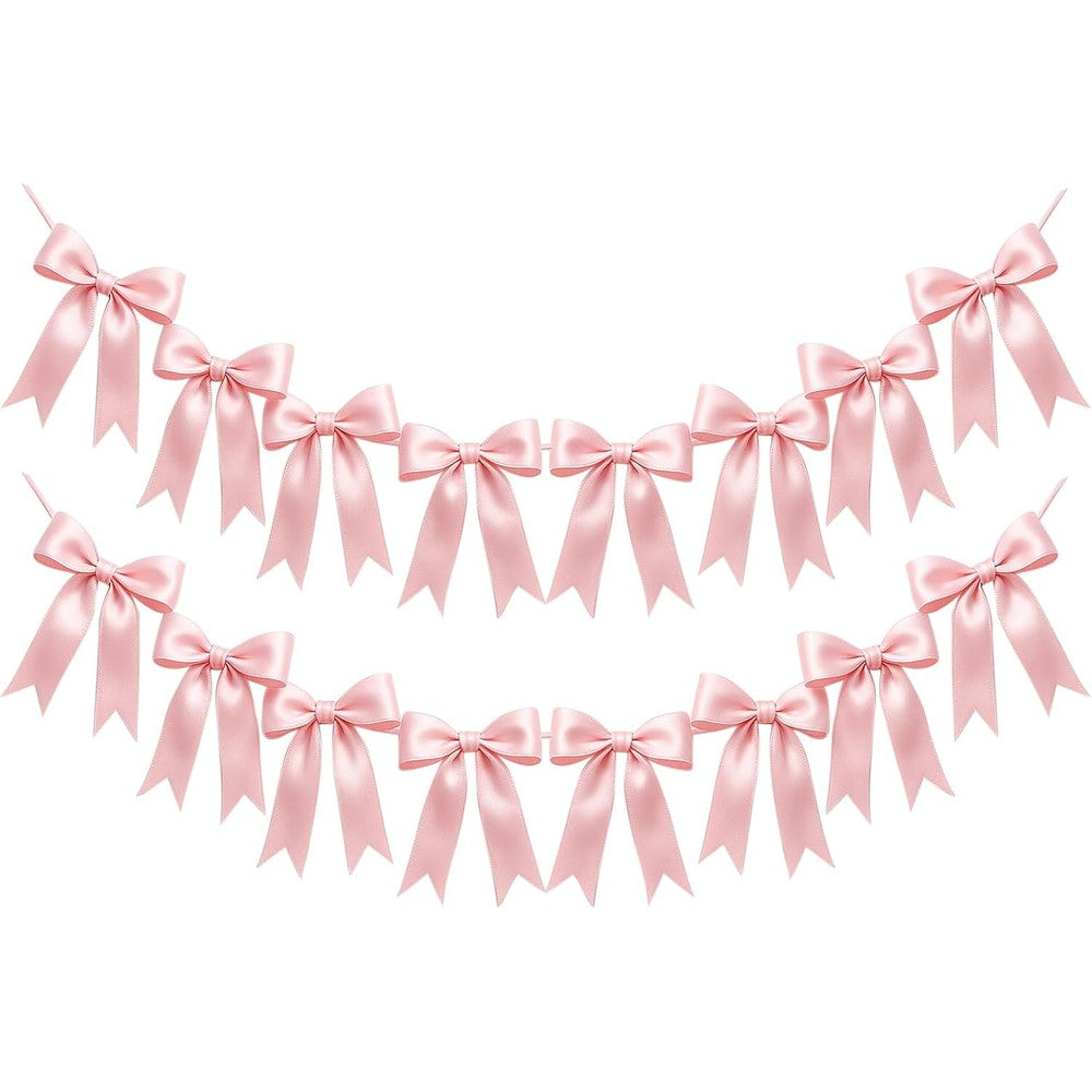 Eonsui pink bow garland banner front view displayed as a birthday party backdrop