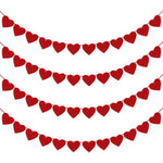 Partyprops Valentines Day red felt heart garland banner front view hung on a living room fireplace mantel.