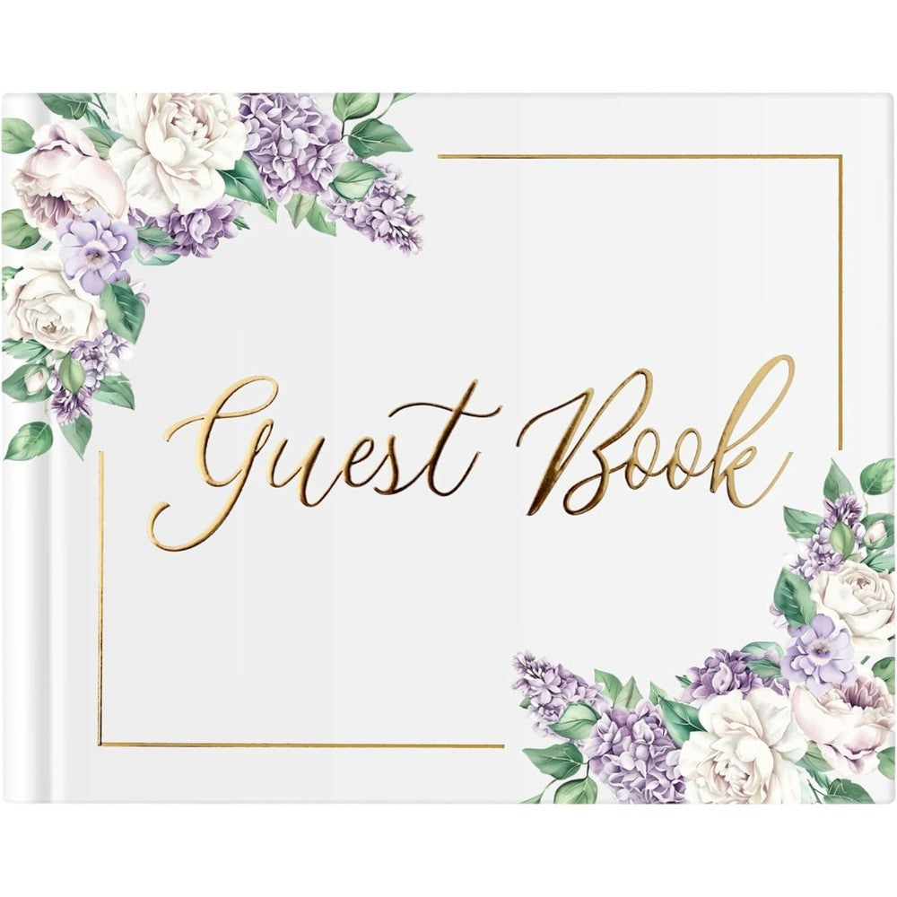 Swanique elegant floral wedding guest book front cover view