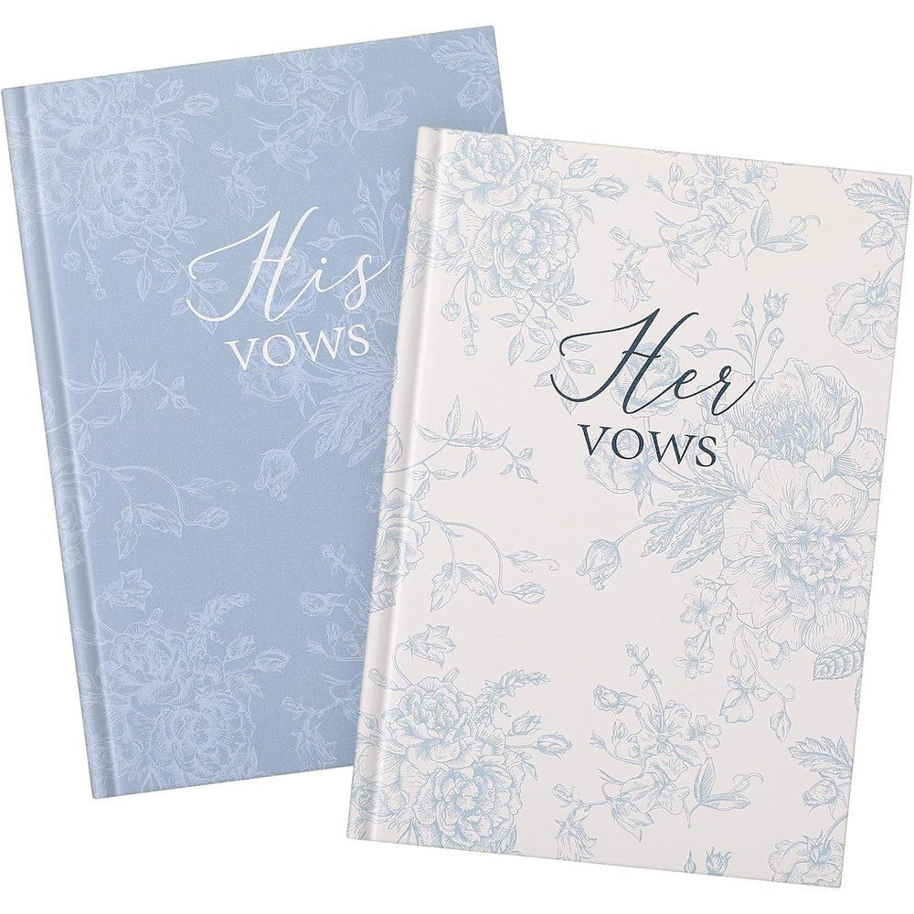 Engrowtic set of 2 blue floral wedding vow books front view