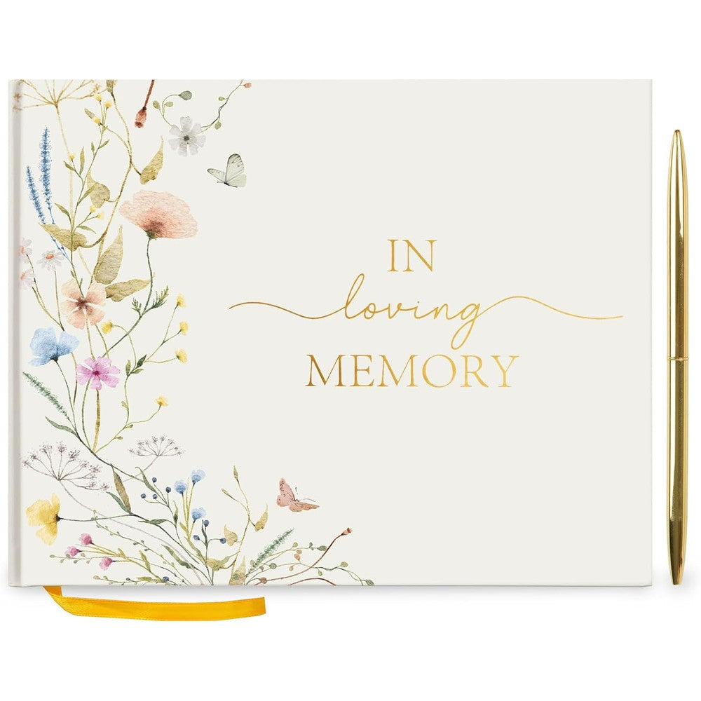 Hunanyume Funeral Guest Book front cover with wildflower design.