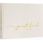 Lanpn Linen Hardcover Wedding Guest Book cream front view