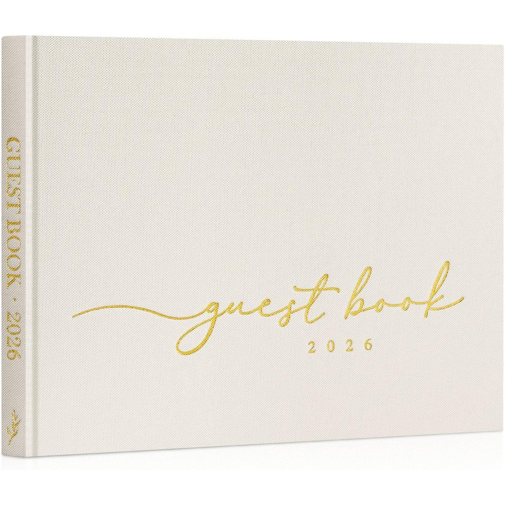 Lanpn Linen Hardcover Wedding Guest Book cream front view