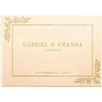 Promot personalized wedding guest book with gold embossed text