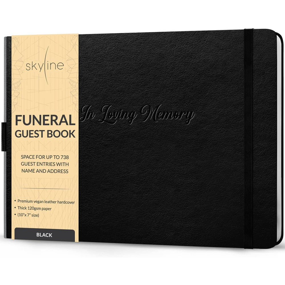 Skyline black funeral guest book front view