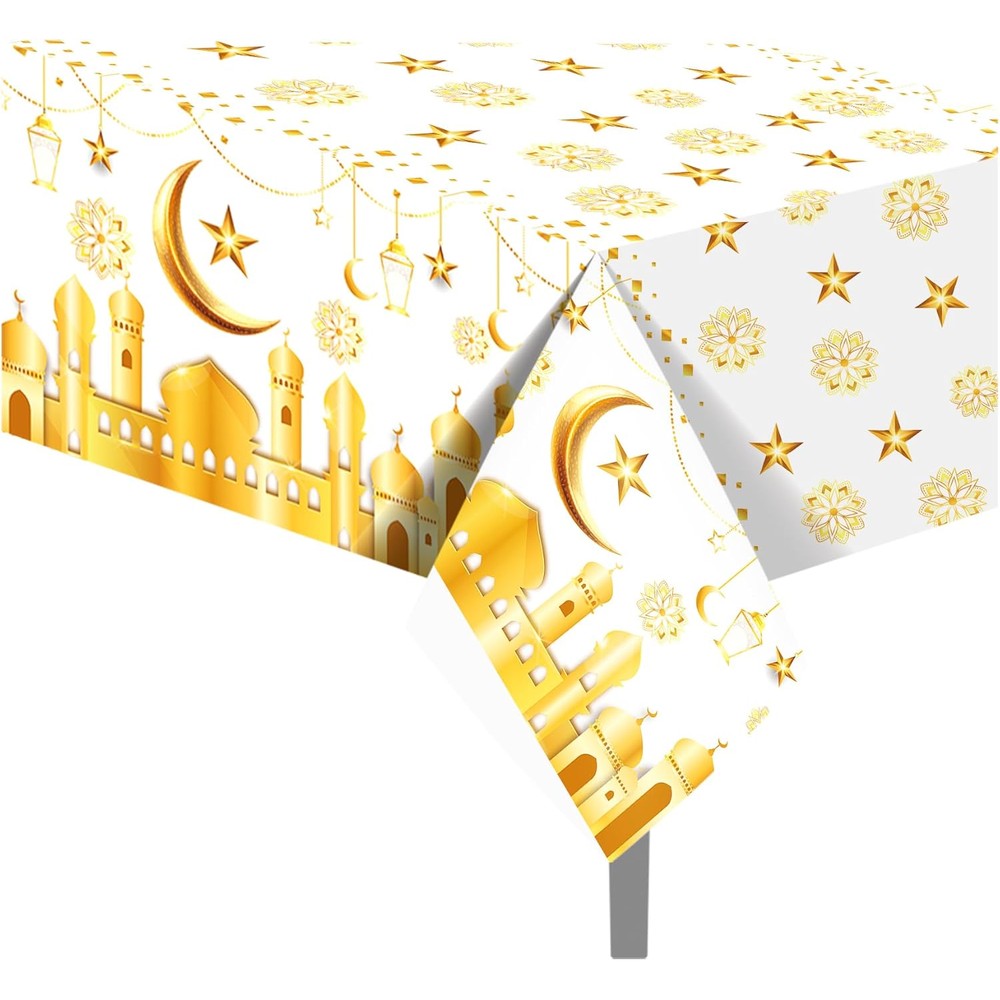 Cc Home Ramadan party tablecloth with gold moon and star print