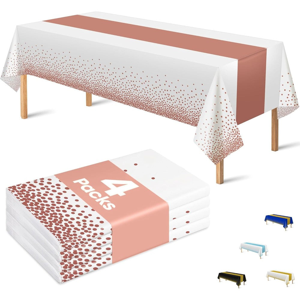 Ohome 4 pack disposable rose gold confetti tablecloth front view