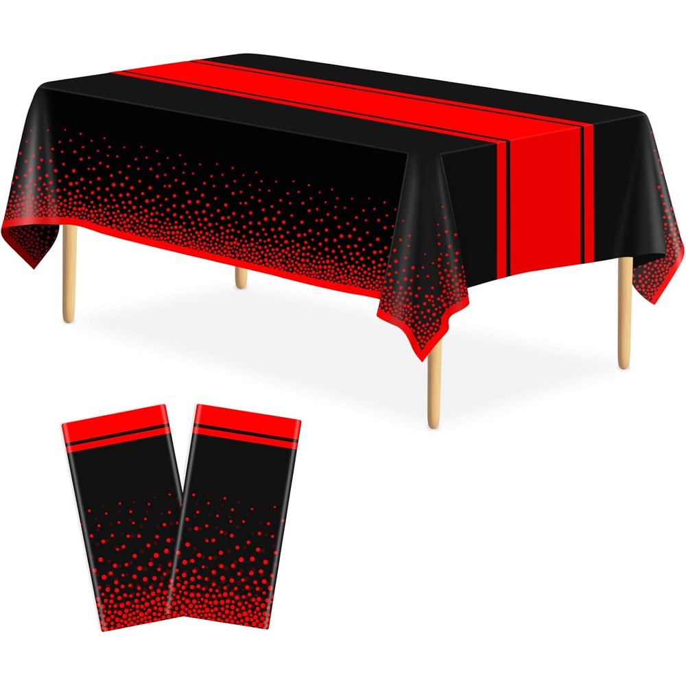 Likajon 2 pack black and red plastic tablecloth front view