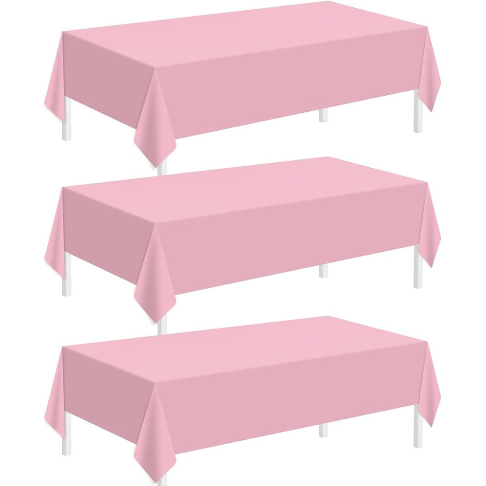 Childom 3 pack pink plastic tablecloths for rectangular tables front view