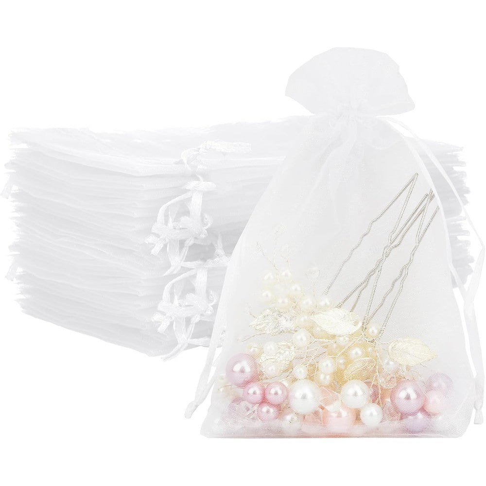 Yicelerate white organza bags front view for jewelry packaging