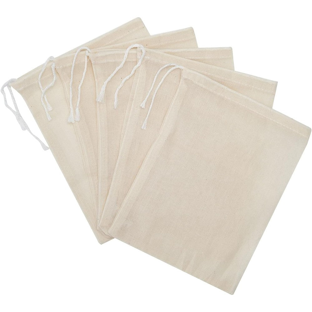 LOOKSGO Cotton Muslin Drawstring Bags 25 Count front view showing natural unbleached texture