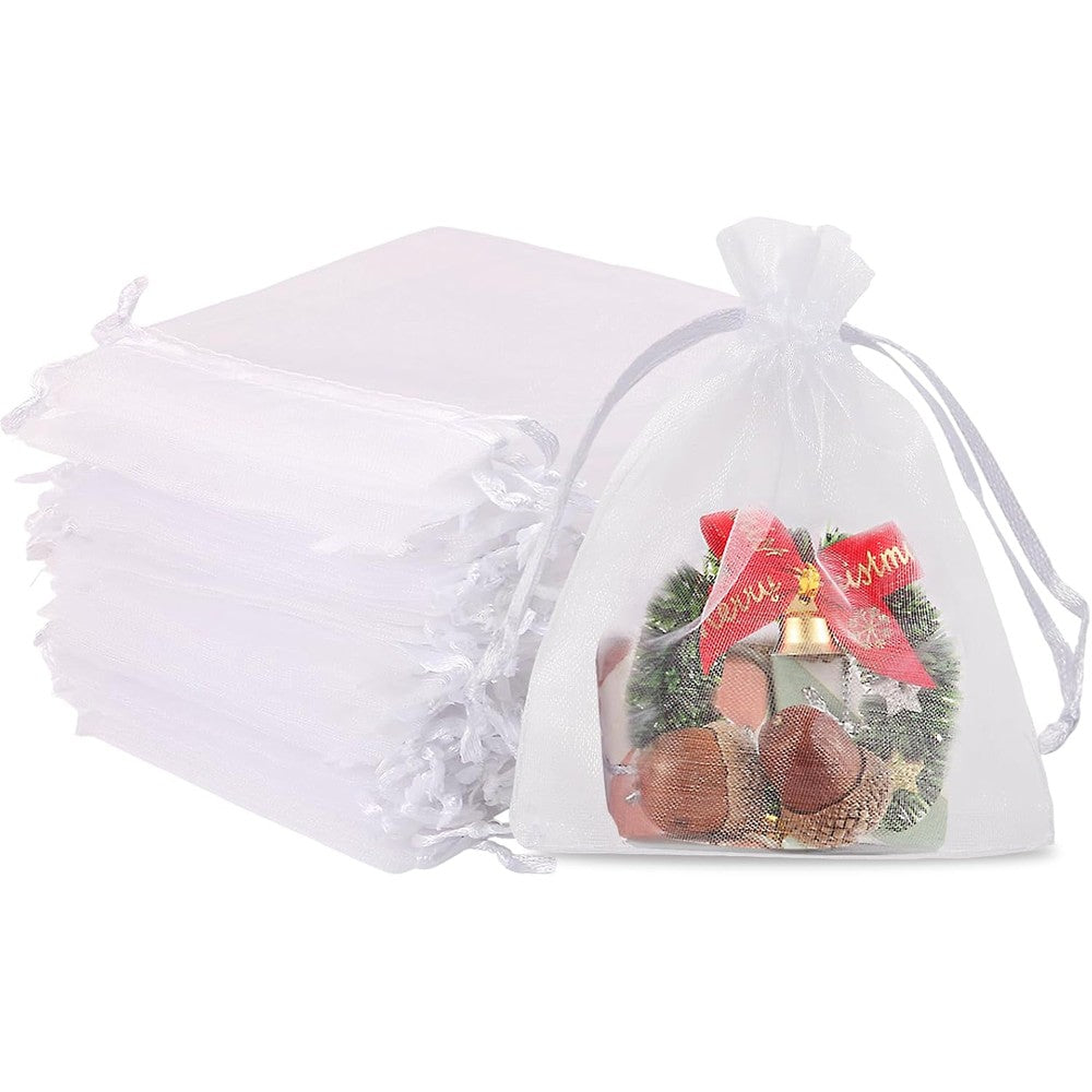 EdgeXcel white organza gift bags front view