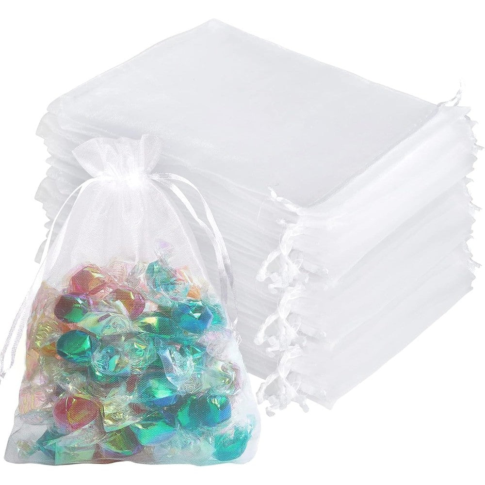 WLEAD white organza gift bags bulk front view showing sheer mesh texture