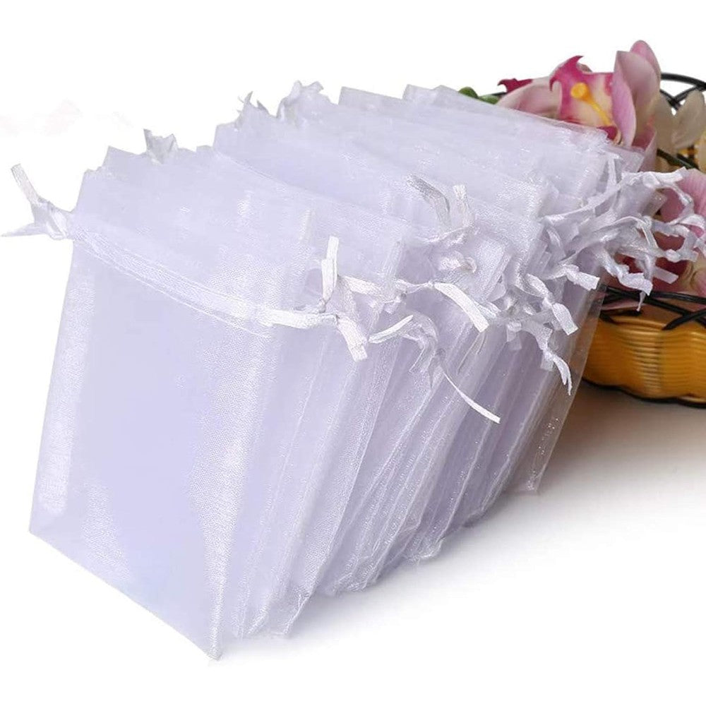 Hopttreely Premium Sheer Organza Bags front view showing white drawstring closure