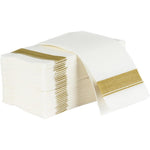 Blue Sky white paper dinner napkins with gold border front view
