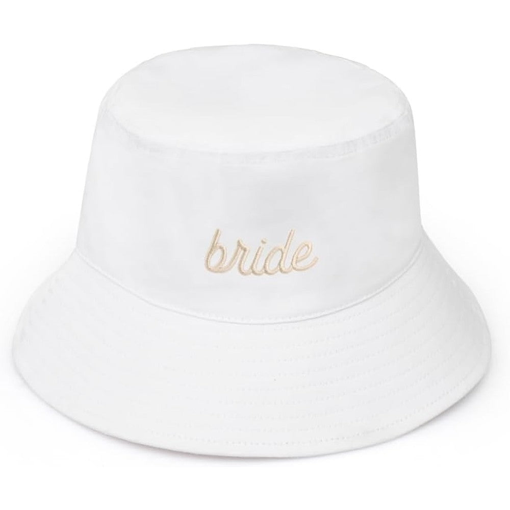 Xo, Fetti bride embroidered bucket hat front view beige