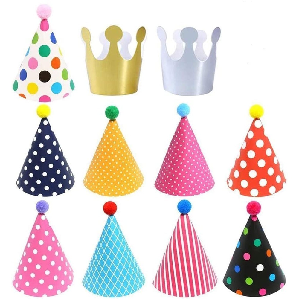 Elakiss 11 Pieces Birthday Party Cone Hats front view