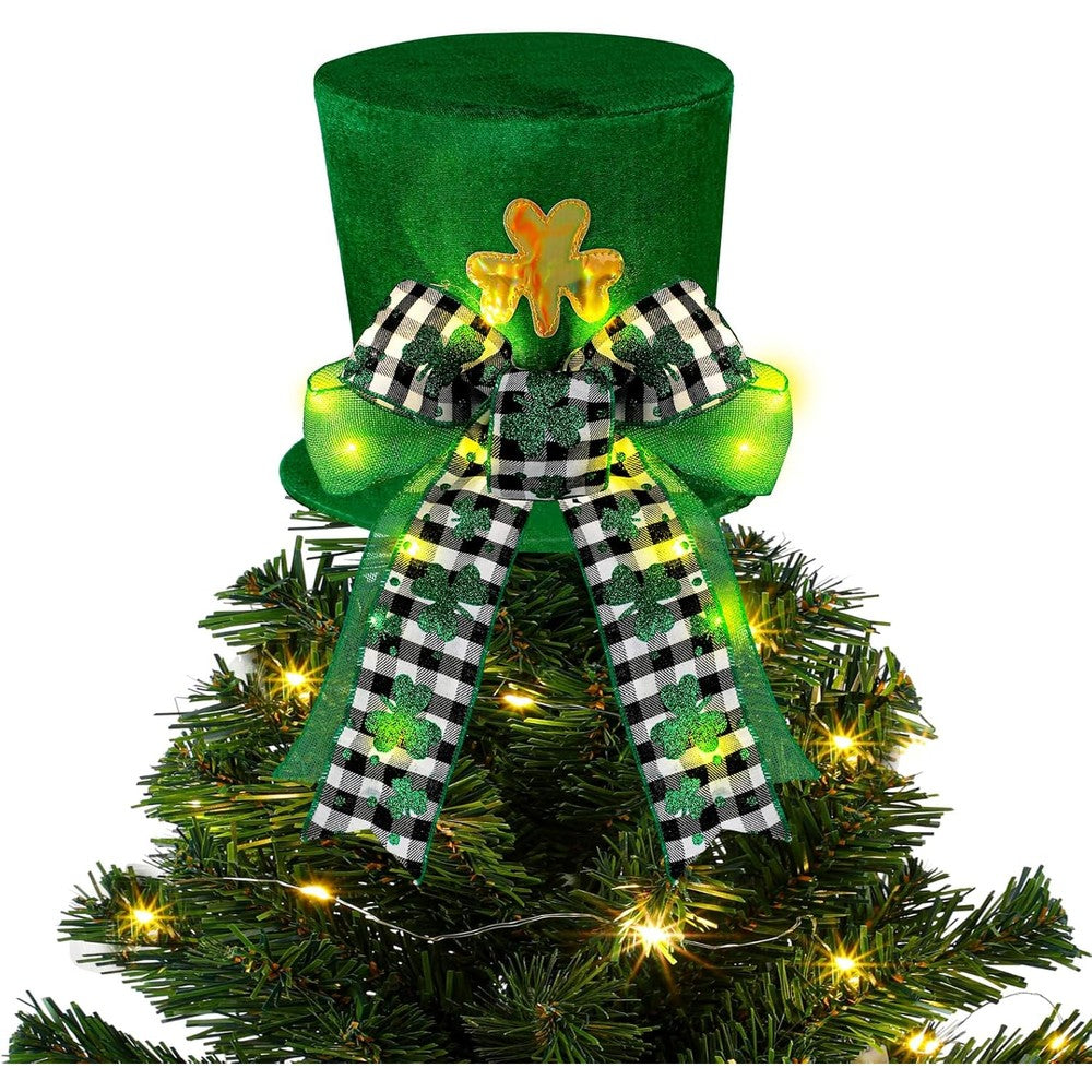 Wenqik St Patrick's Day tree topper front view leprechaun hat