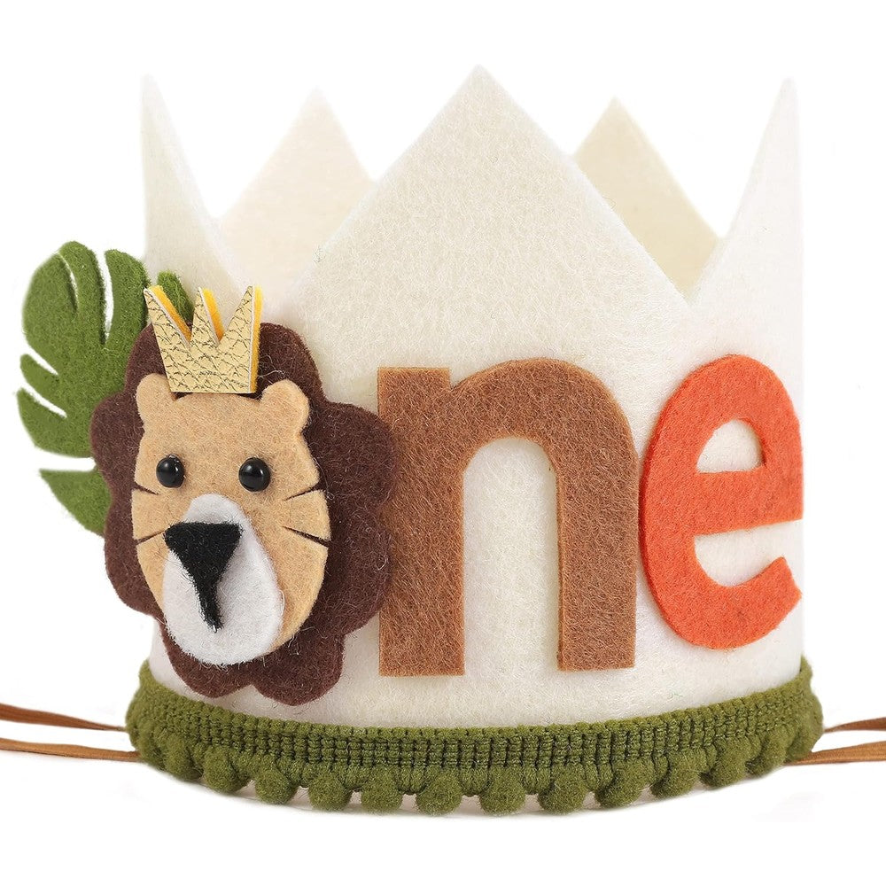 LINLULU Lion 1st Birthday Crown front view for safari theme