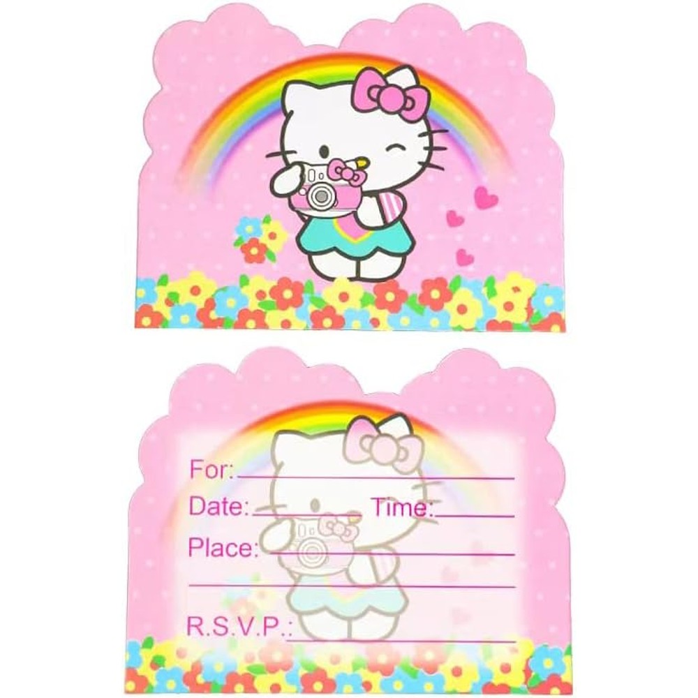 Vosaplk Hello Kitty birthday party invitations front view showing vibrant pink character graphics