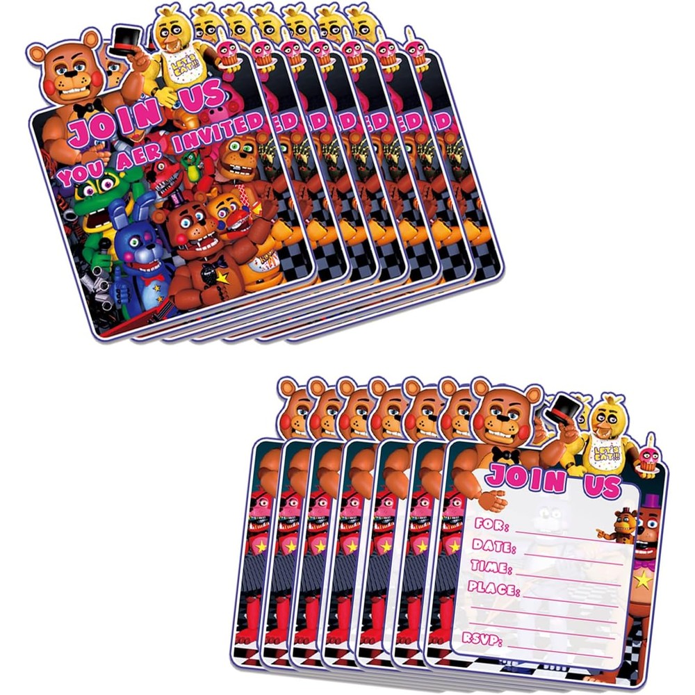 WOLEN Five Nights birthday invitation cards front view showing Freddy Fazbear theme design