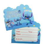 Vosaplk DRENGE Stitch birthday party invitation cards front view showing character theme design