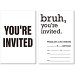 Soiceu teen boy birthday invitations pack front view showing premium black and white minimalist cardstock design
