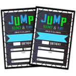 CLIRBE Trampoline Jump Birthday Party Invitations front view showing neon text on black background