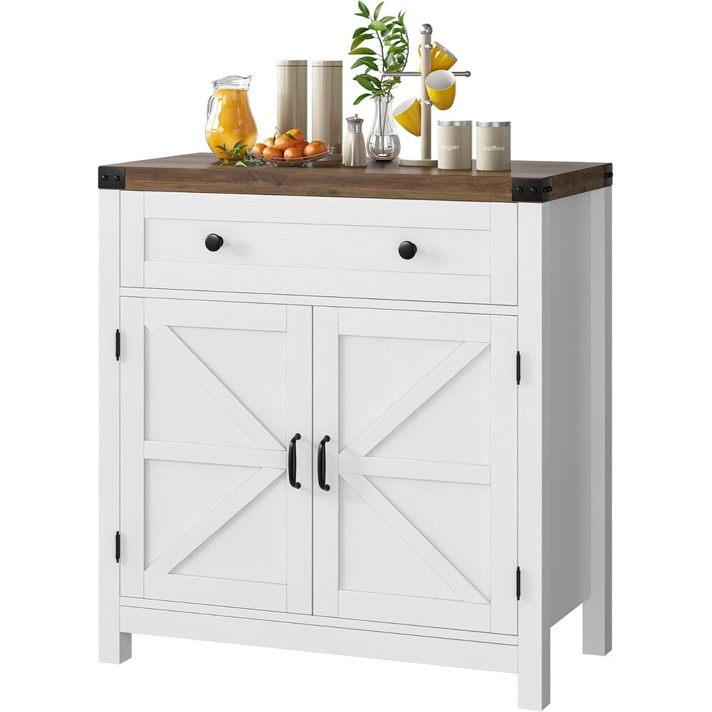 HOSTACK coffee bar cabinet front view white farmhouse style kitchen storage unit