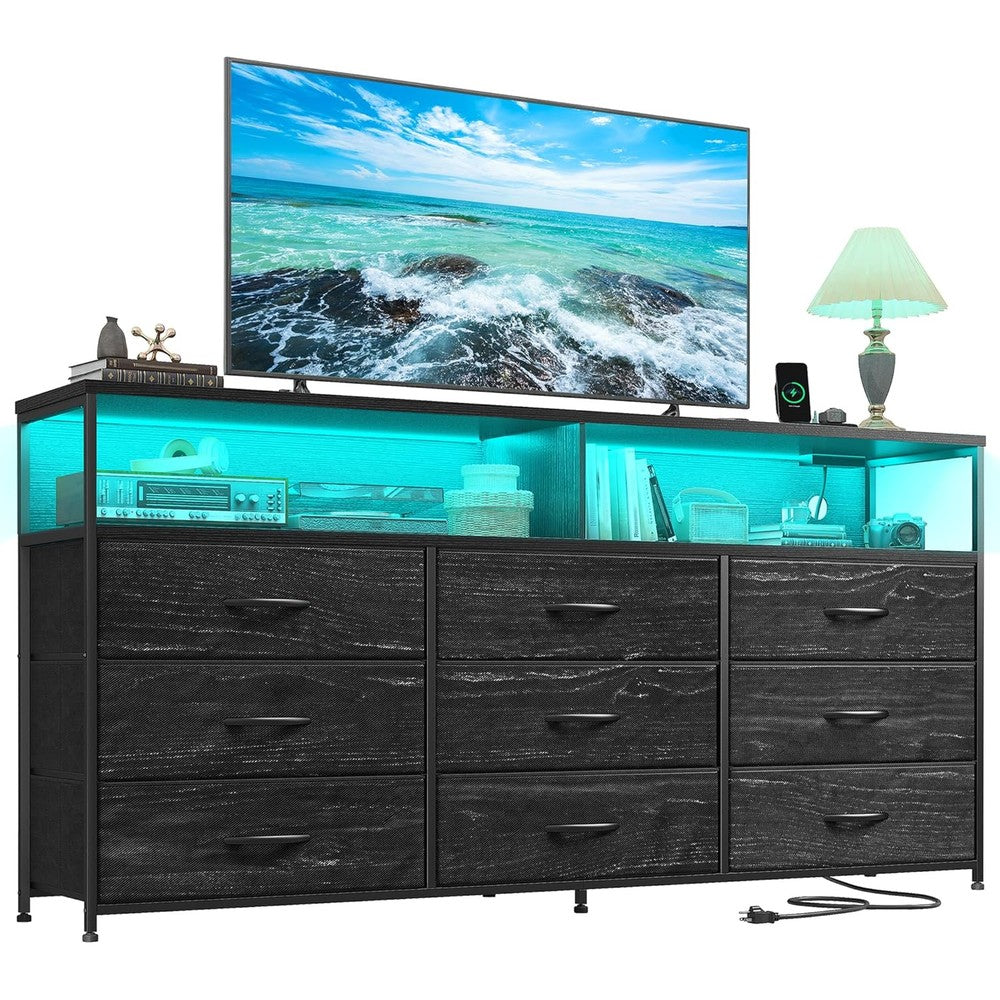 Romorgniz 55 inch dresser with 9 drawers and LED lighting front view