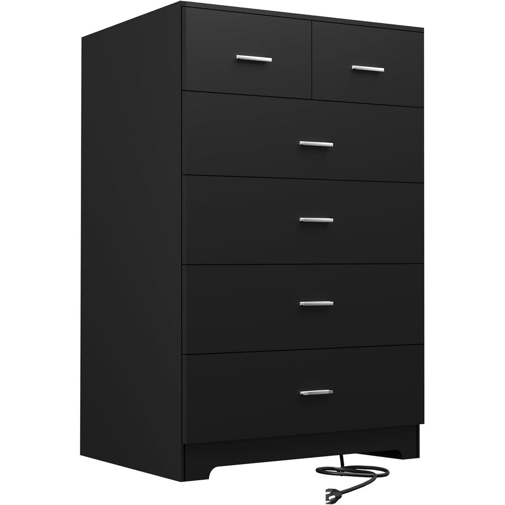 Fjtjbsi wooden 6 drawer dresser front view in black