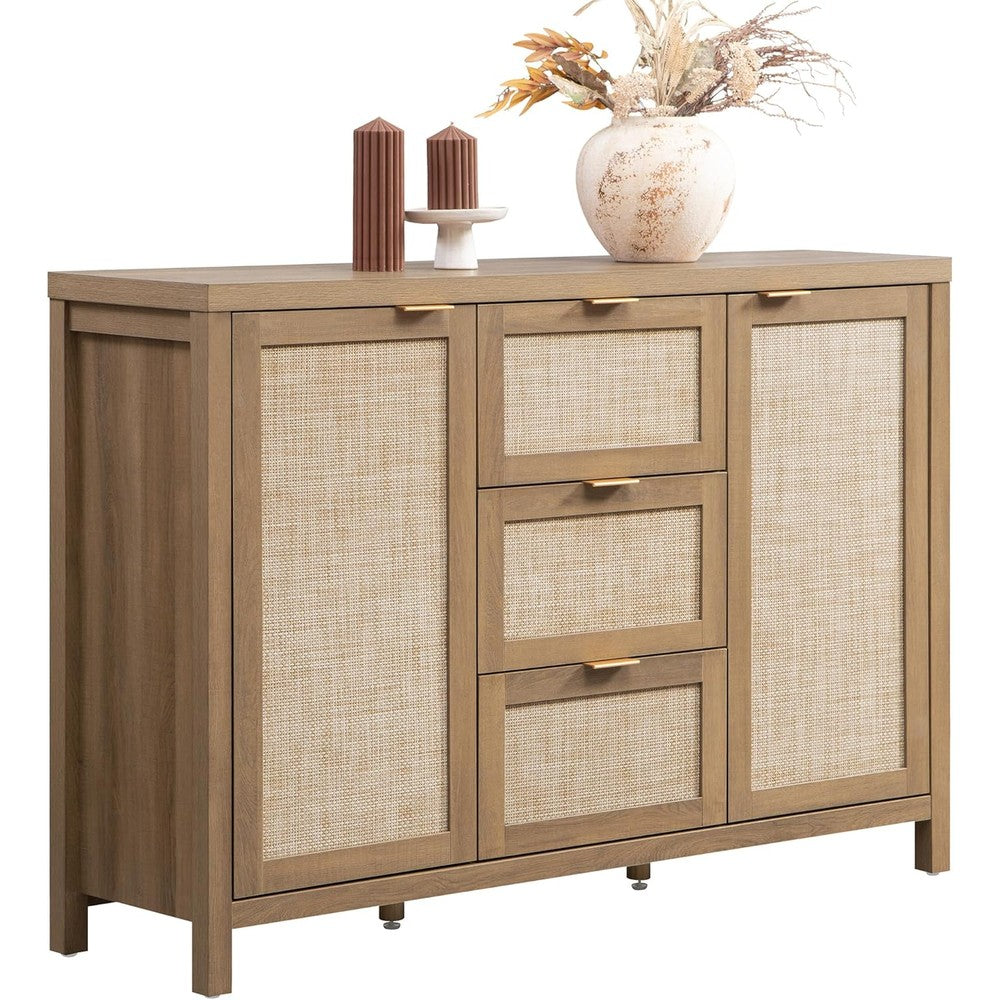 Sicotas rattan sideboard buffet cabinet front view in caramel oak