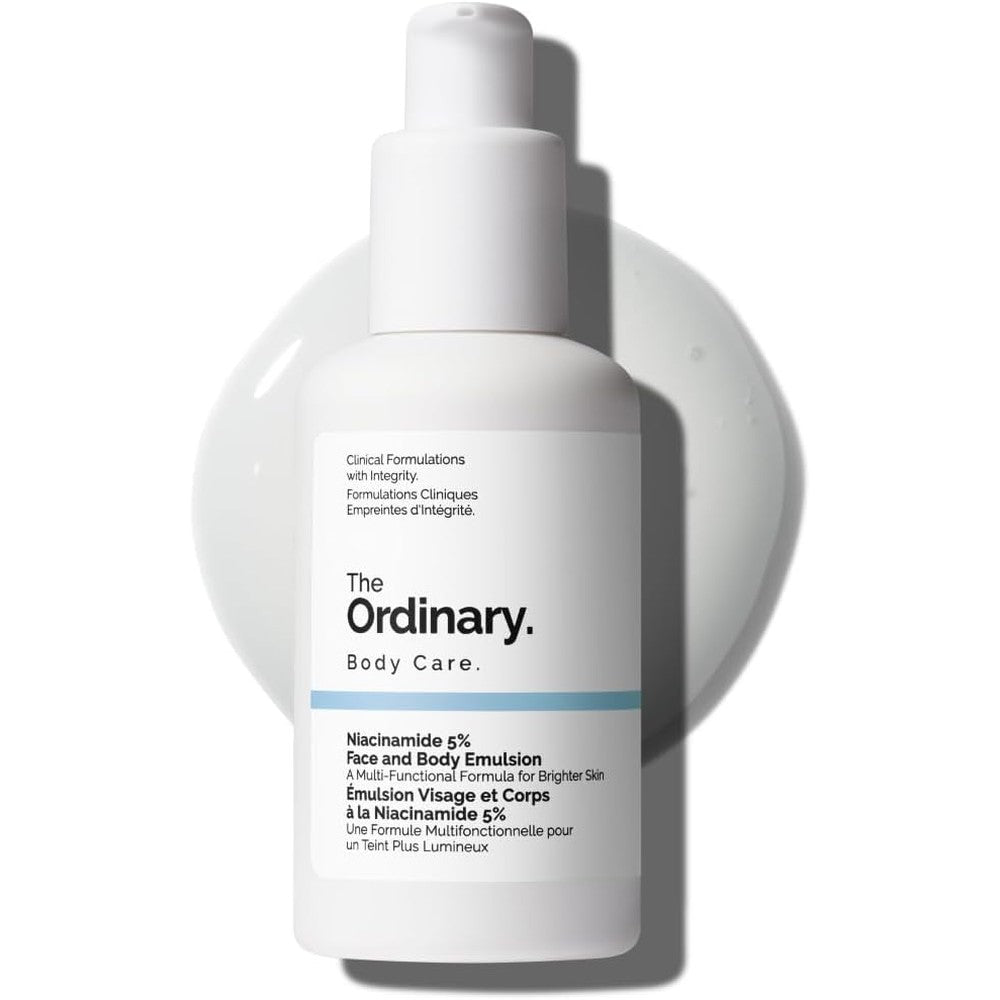 The Ordinary Niacinamide 5 Percent Face and Body Emulsion front view for skin tone correction.