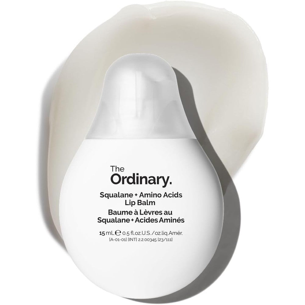 The Ordinary Squalane and Amino Acids Lip Balm tube front view for deep hydration.