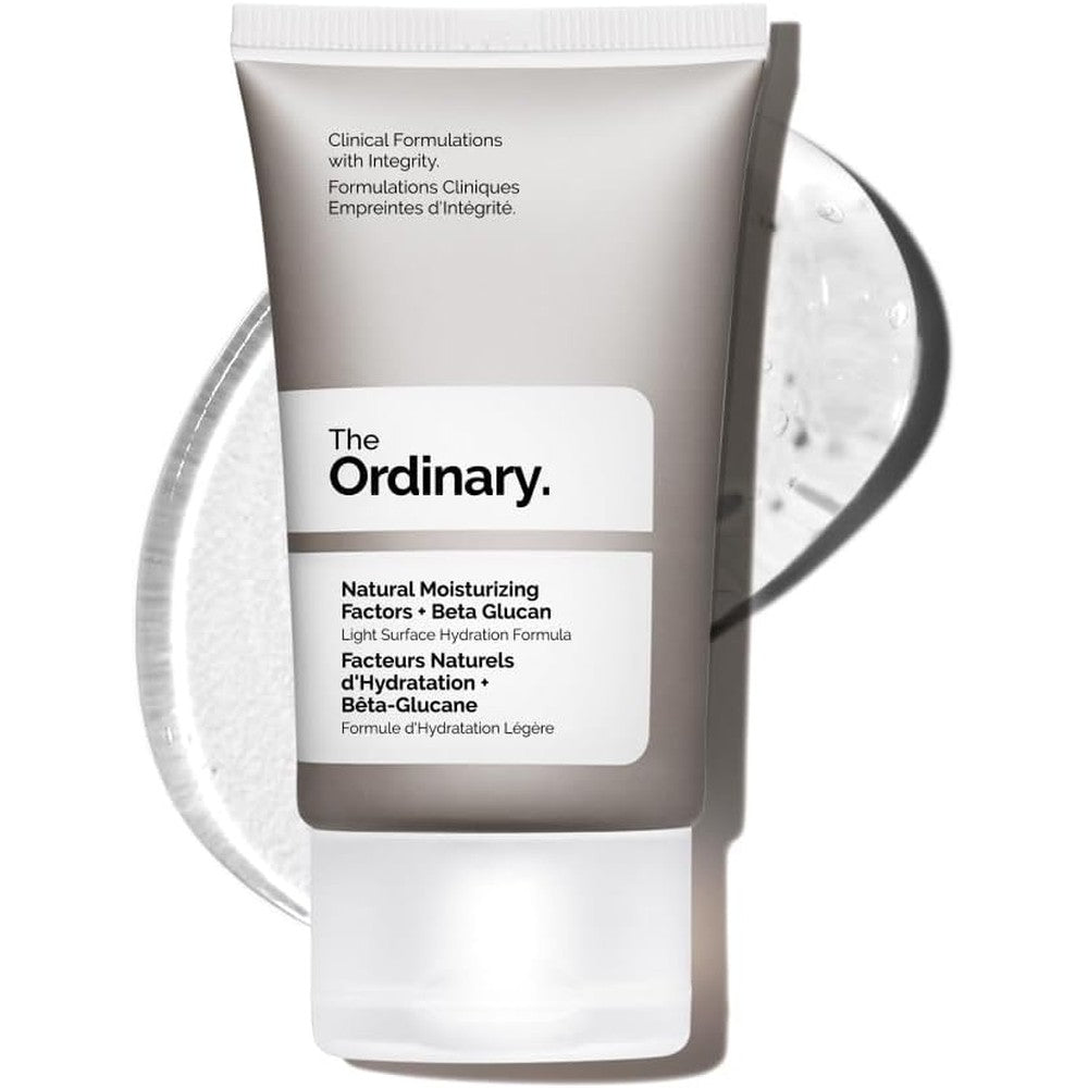The Ordinary Natural Moisturizing Factors + Beta Glucan 30ml tube front view for oil free hydration.