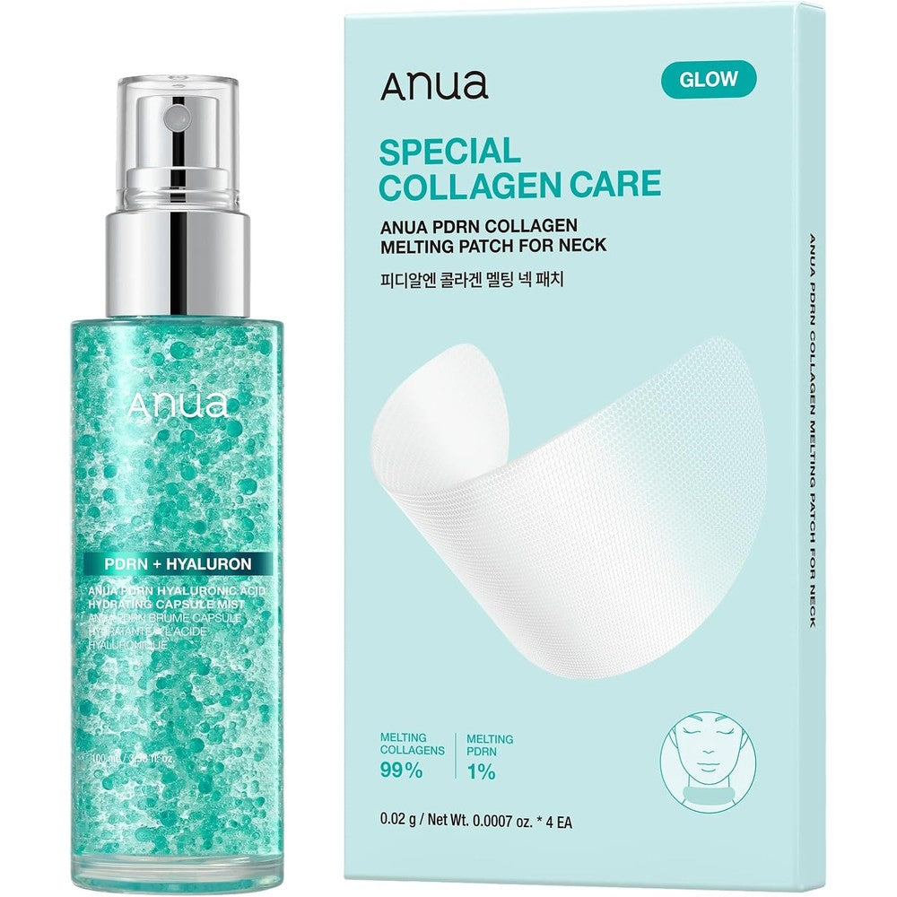 Anua PDRN Special Neck Routine packaging front view showcasing mist and patches for Korean anti aging care