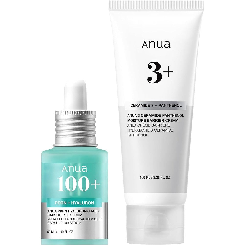 Anua Hydration And Barrier Support Duo skincare set front view for glass skin.