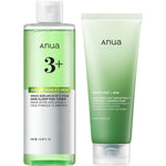Anua Pore Care Must Have Duo front view showing cleansing foam and clarifying toner bottles for Korean skincare routine
