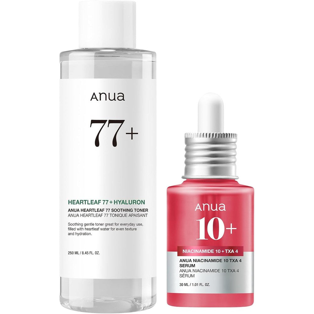 Anua Glass Skin Prep Duo front view showcasing the serum and toner packaging for radiant Korean skincare.