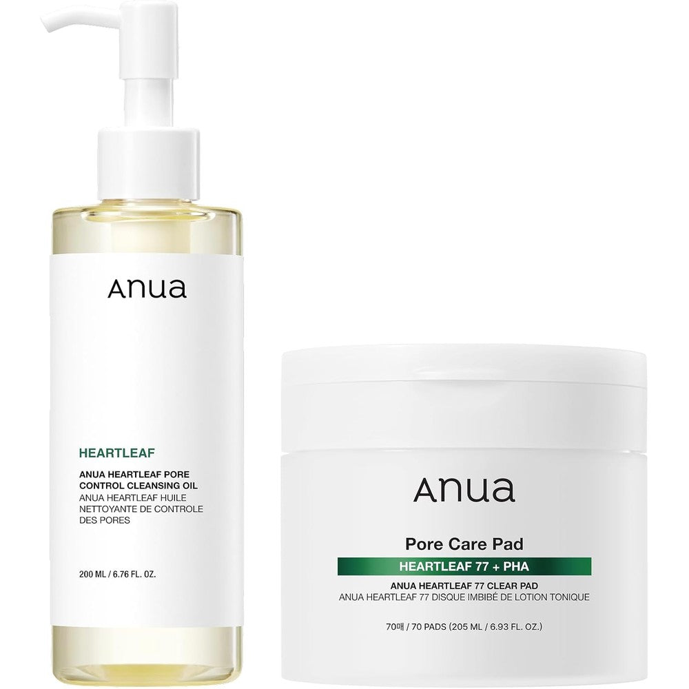 Anua Deep Pore Treatment Duo front view showing cleansing oil and toner pads package for Korean skincare