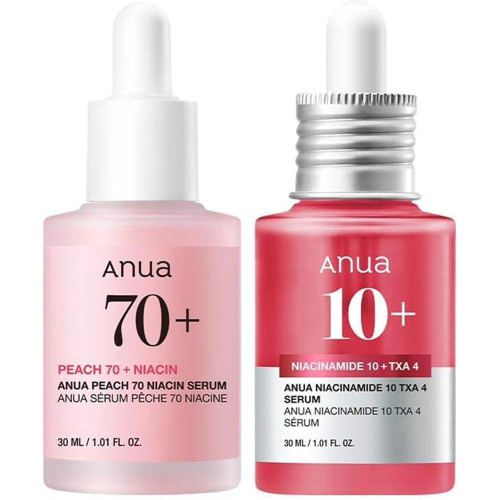 Anua Niacinamide and Tranexamic Acid serum duo front view on a clean background.