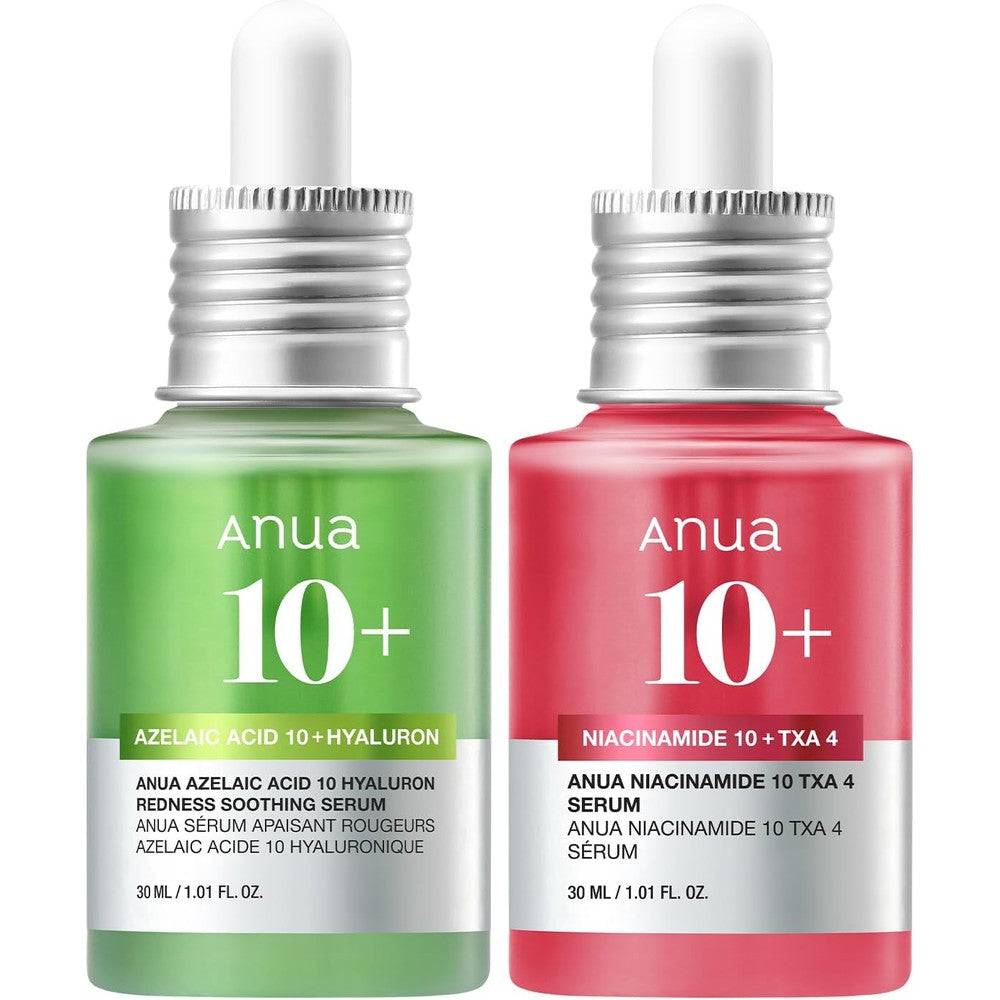 Anua Ultimate Spot Duo front view showing Niacinamide and Azelaic Acid serum bottles for hyperpigmentation treatment