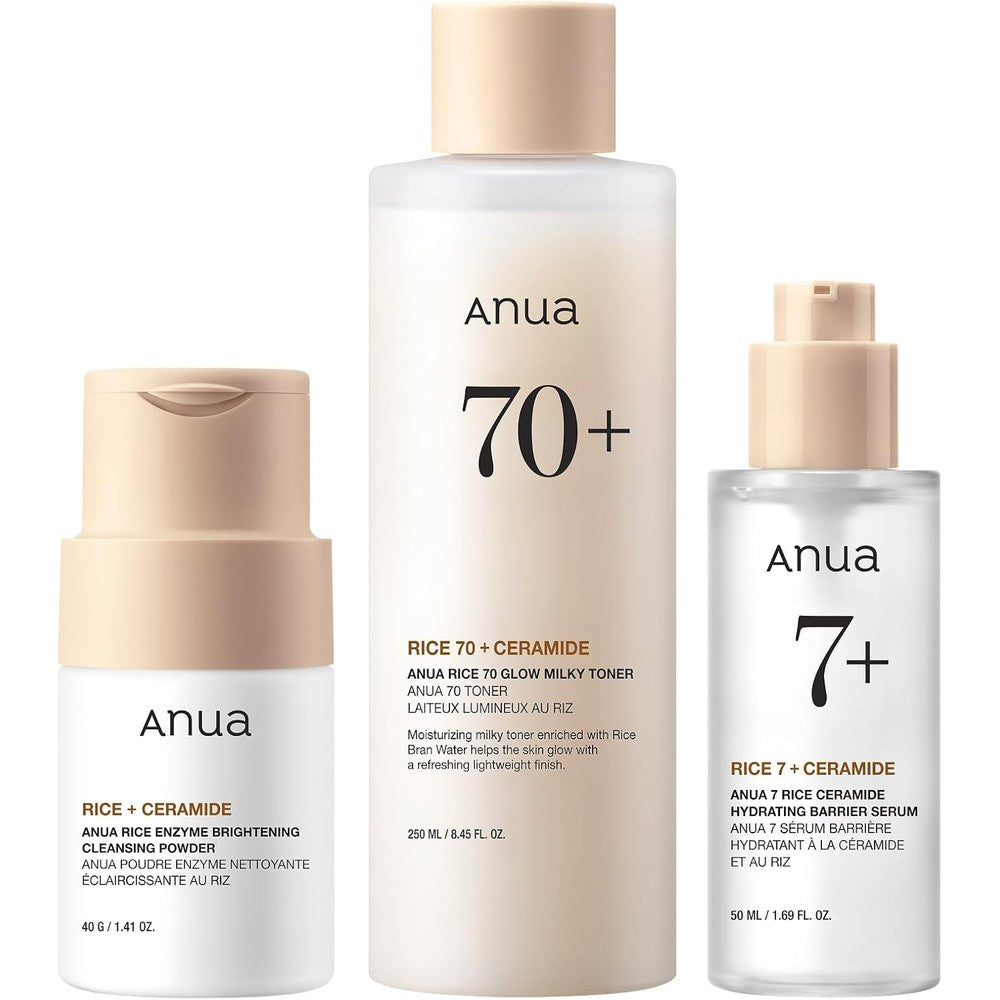 Anua Rice Skincare Trio Set packaging front view for glass skin care routine