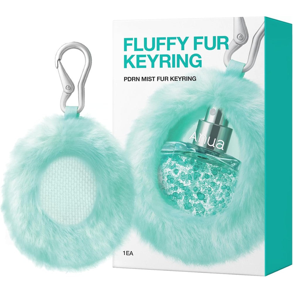 ANUA PDRN Collagen Glow Facial Serum Spray front view showing the hydrating capsule mist bottle and mint fur keyring.