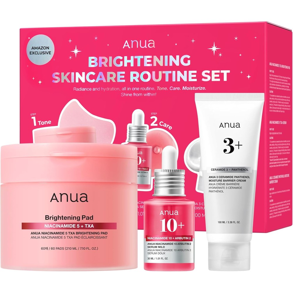 Anua Brightening Niacinamide Skincare Routine Set front view of the complete three piece kit