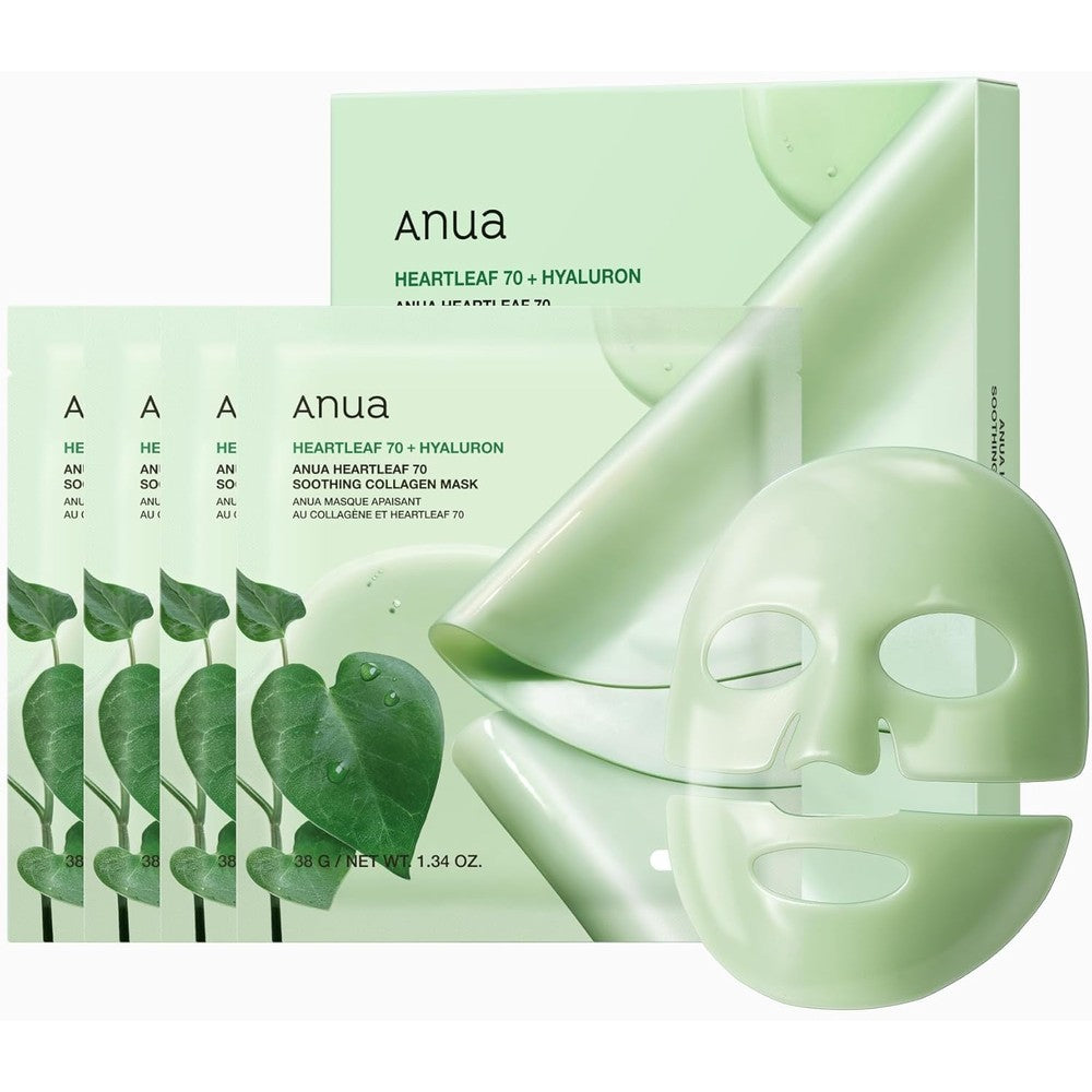 Anua Heartleaf 70 Soothing Collagen Mask front packaging view for sensitive skin care.