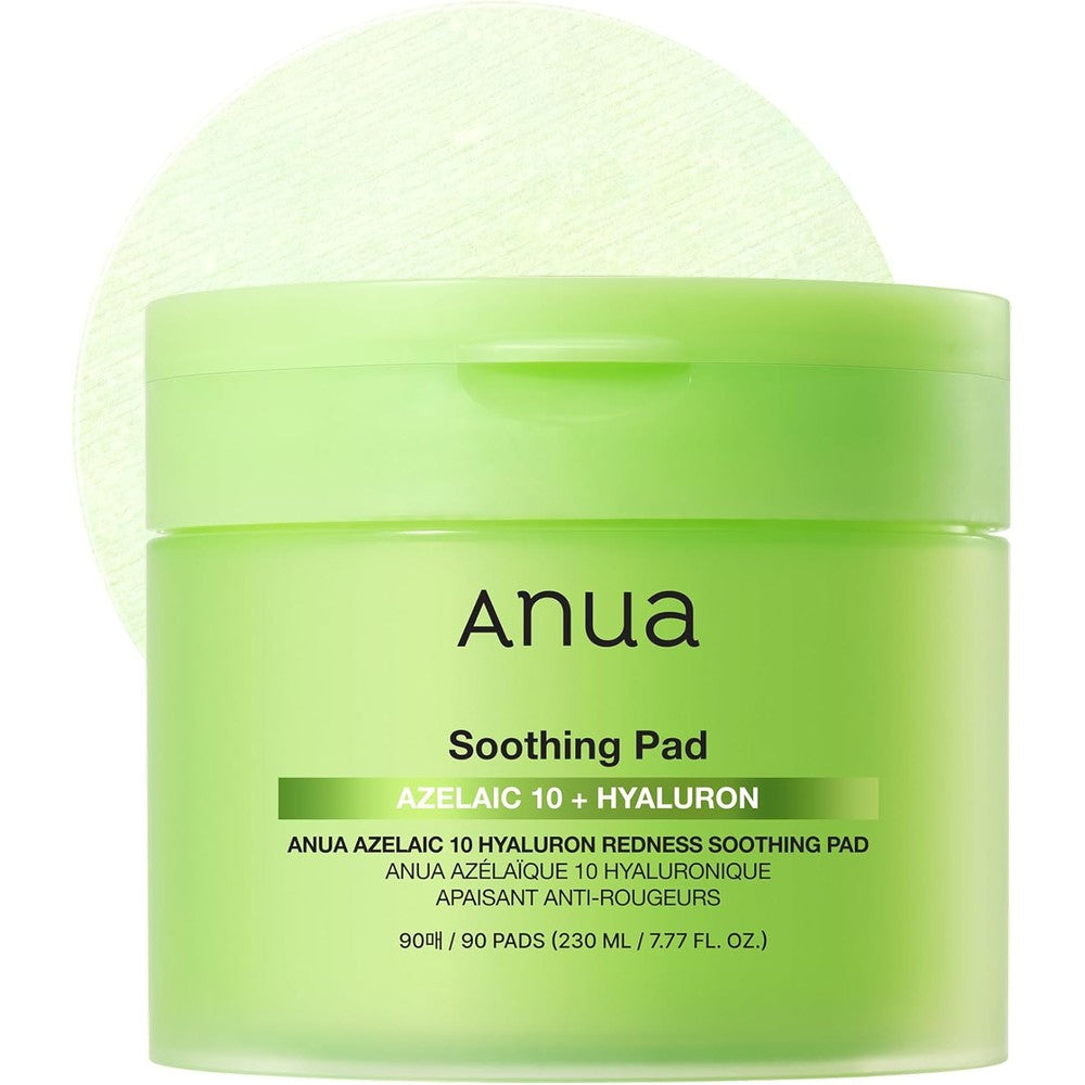 ANUA Azelaic 10 Hyaluron Redness Soothing Pad 90 count jar front view showing packaging details.