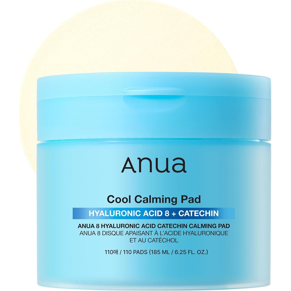 Anua 8 Hyaluronic Acid Catechin Calming Pad front view jar packaging