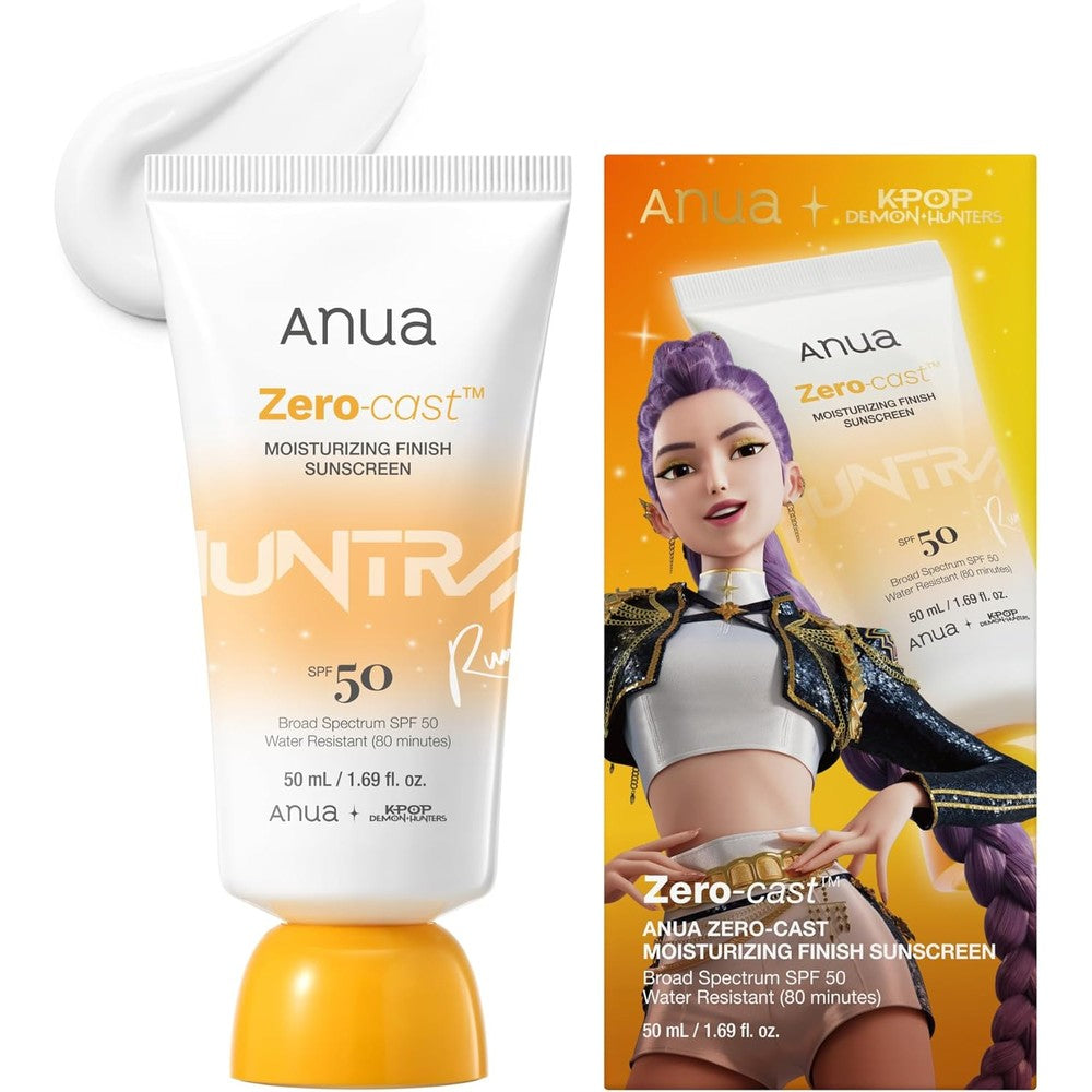 Anua Zero-Cast Moisturizing Sunscreen SPF 50 front view of KPop Demon Hunters packaging